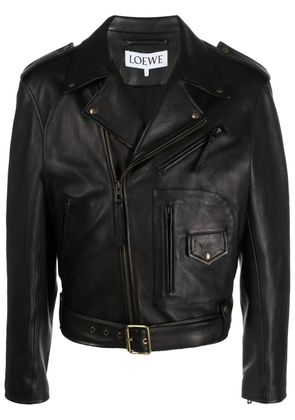 LOEWE belted leather biker jacket - Black