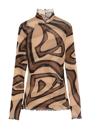 PUCCI Labirinto-print tulle top - Neutrals