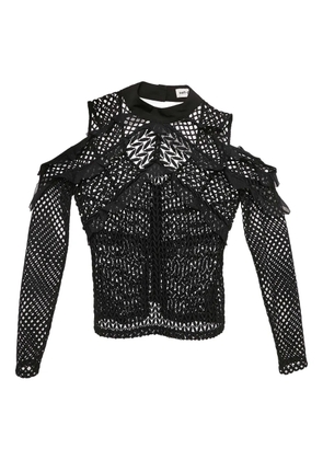 Self-Portrait cut-out mesh long-sleeve T-shirt - Black