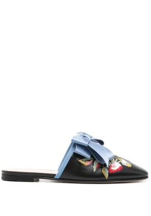 Valentino Garavani floral-embroidered mules - Black