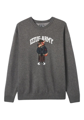 izzue fox-appliqué crew-neck sweater - Grey