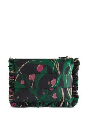 La DoubleJ floral-print ruffled-trim clutch bag - Black