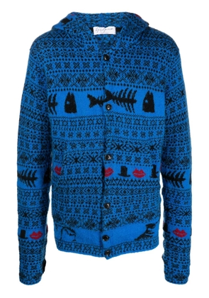 Yohji Yamamoto fair-isle hooded cardigan - Blue