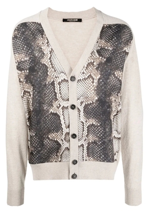 Roberto Cavalli snakeskin-print panelled cardigan - Neutrals