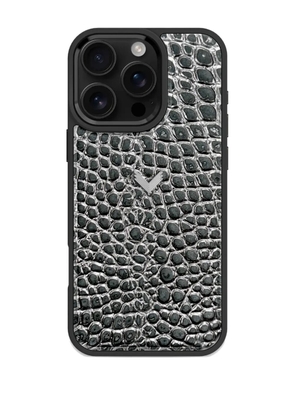 VELANTE crocodile-embossed iPhone 16 Pro phone case - Silver