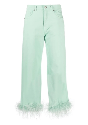 P.A.R.O.S.H. feather-trim stretch-cotton jeans - Green