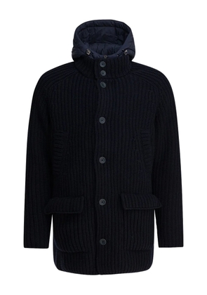 Herno ribbed-knit hooded coat - Blue