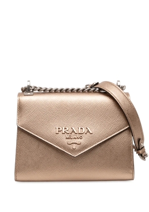 Prada Pre-Owned 2013-2025 Metallic Saffiano Cuir Leather Monochrome Envelope Flap crossbody bag - Brown