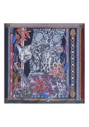ETRO leopard print silk pocket square - Blue