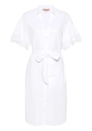 TWINSET lace-trim belted shirt dress - White