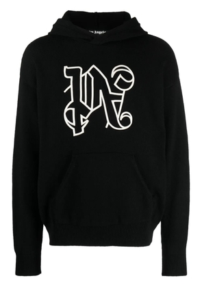 Palm Angels monogram-embroidered knitted hoodie - Black
