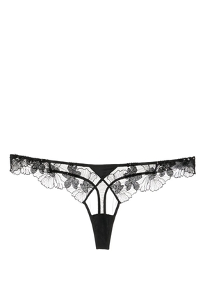 Fleur Du Mal Sequin Violet floral-lace thong - Black