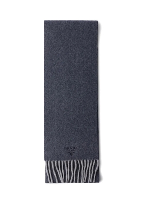Prada embroidered-logo fringed scarf - Blue