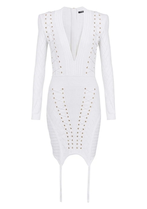 Balmain lace-up detail knitted dress - White