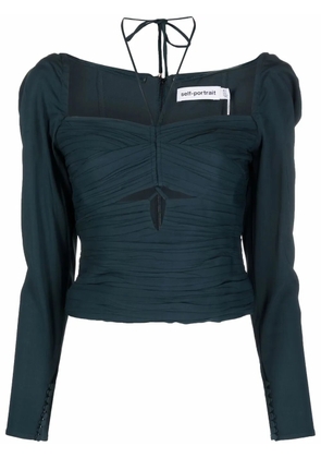 Self-Portrait crepe cut-out top - Blue