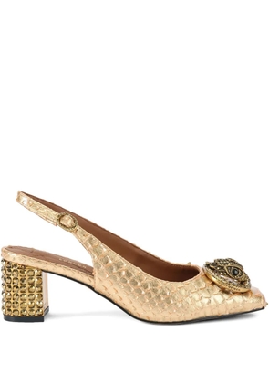Kurt Geiger London 60mm snake-embossed crystal-embellished slingback pumps - Gold