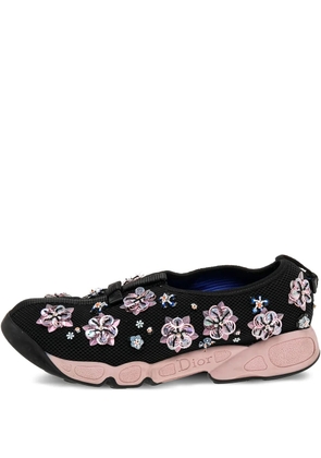 Christian Dior Pre-Owned floral-appliqué sneakers - Black