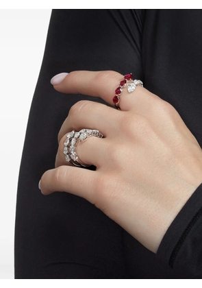 Jewels Aficionado 18K White Gold diamond ruby bypass ring - Silver