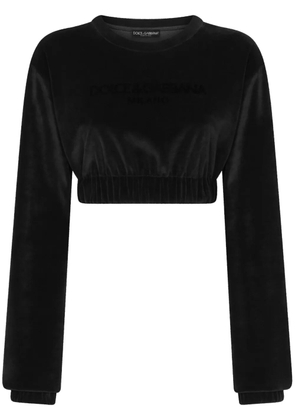 Dolce & Gabbana logo-embroidered cropped sweatshirt - Black