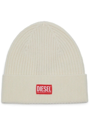 Diesel logo-patch beanie - White
