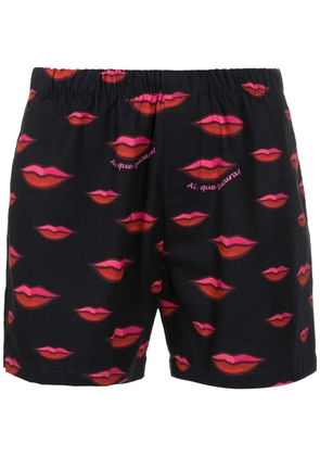 Amir Slama lips-pattern cotton shorts - Black