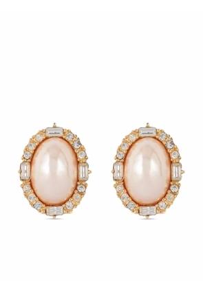 Christian Dior Pre-Owned 1980s pre-owned pearl-embellished oval clip-on earrings - Gold