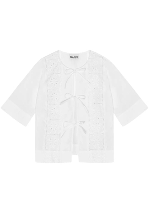 GANNI embroidered tie blouse - White