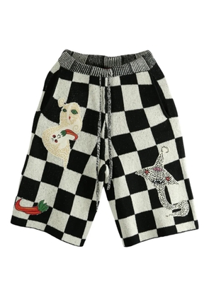 The Elder Statesman Nora Lite Creatures check-pattern embroidered shorts - Black