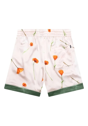 Nahmias poppy-print side-stripe silk shorts - Pink