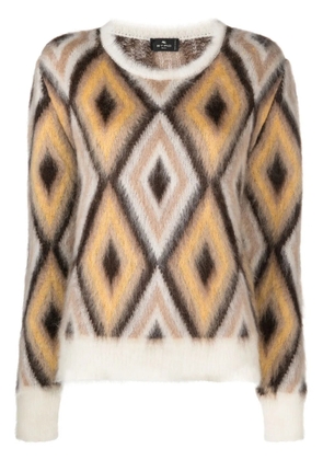 ETRO diamond-jacquard round-neck jumper - Brown
