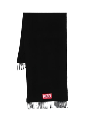 Diesel logo-label fringed scarf - Black