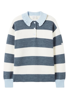 Claudie Pierlot striped ruffled-collar polo top - White