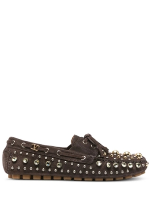 Valentino Garavani studded suede boat shoes - Brown