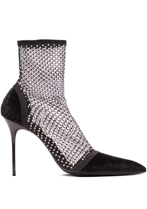 Balmain rhinestone-embellished mesh booties - Black