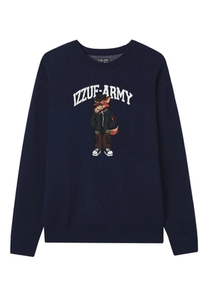 izzue fox-appliqué crew-neck sweater - Blue