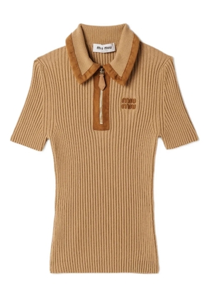 Miu Miu ribbed trimmed polo sweater - Brown