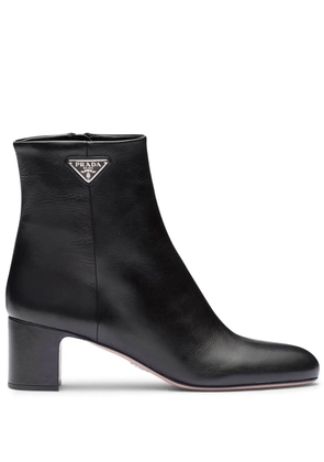 Prada logo-plaque leather ankle boots - Black