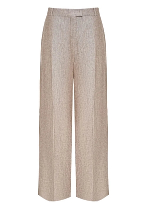 12 STOREEZ stripe-detail linen wide-leg trousers - Neutrals