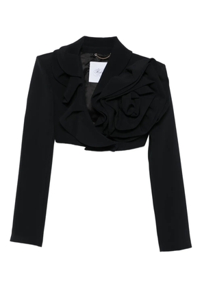 Redemption rose-detail ruffled cropped jacket - 999 BLACK