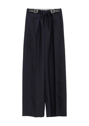 LOEWE pleated leather-belt trousers - Blue