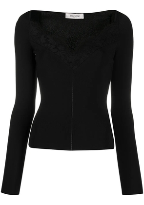 Valentino Garavani lace-trim fitted jumper - Black