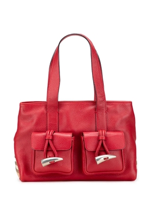 Burberry Pre-Owned 2000-2017 House Check Trimmed Grainy Calfskin Horn Toggle tote bag - Red