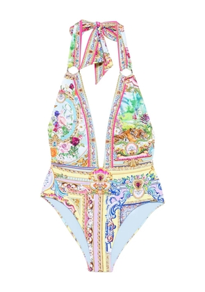 Camilla halter-neck print swimsuit - Blue