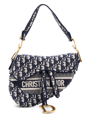 Christian Dior Pre-Owned Saddle Handbag Logo Embroidered Oblique Canvas Medium shoulder bag - Blue