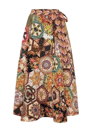 Camilla Stitched In Time embroidered wrap skirt - Brown