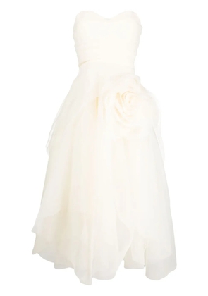 Ana Radu floral-appliqué organza midi dress - White