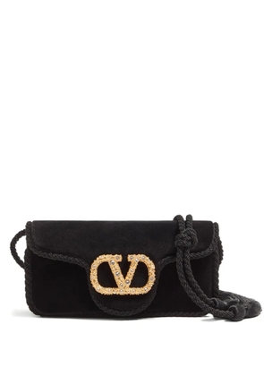 Valentino Garavani Locò jewel-embellished velvet clutch - Black