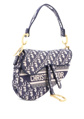 Christian Dior Pre-Owned Saddle Handbag Logo Embroidered Oblique Canvas Medium shoulder bag - Blue