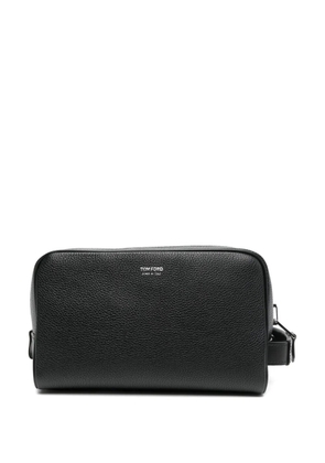 TOM FORD logo-print leather wash bag - Black