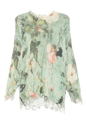 R13 distressed floral-print jumper - Green